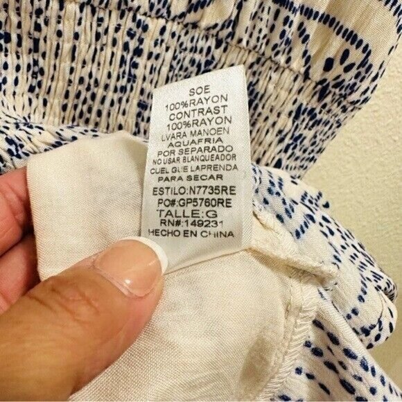 Kori America Crinkle Aztec Print Smock Waist Band Dress Navy Women’s Size Large - Picture 11 of 13